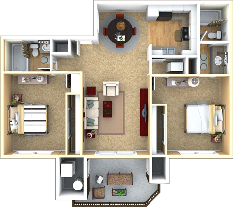 Floor plan for 2 beds, 2 baths, 924 sqft